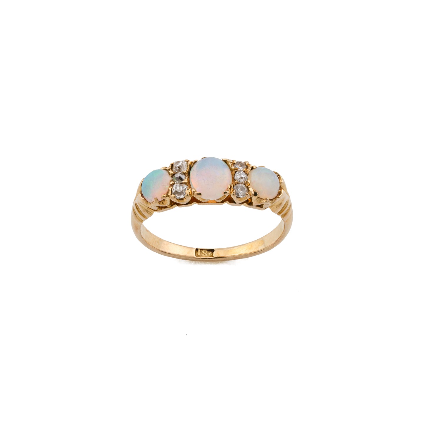 18ct Gold Triple Opal and Diamond Bridge Ring