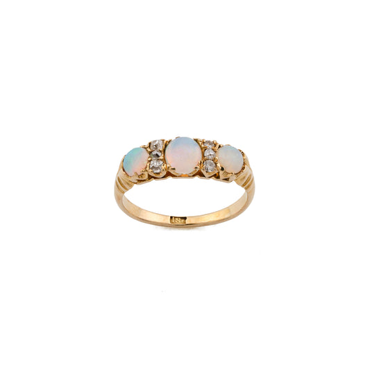 18ct Gold Triple Opal and Diamond Bridge Ring