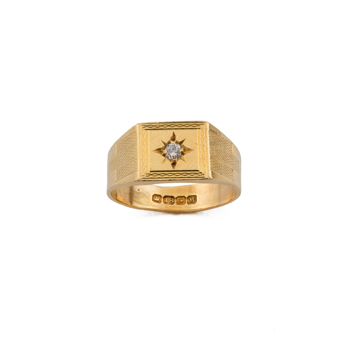 18ct Gold Diamond Star-Set Signet Ring