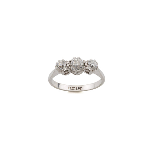 Mid-Century Diamond Trilogy Ring in 18ct White Gold & Platinum
