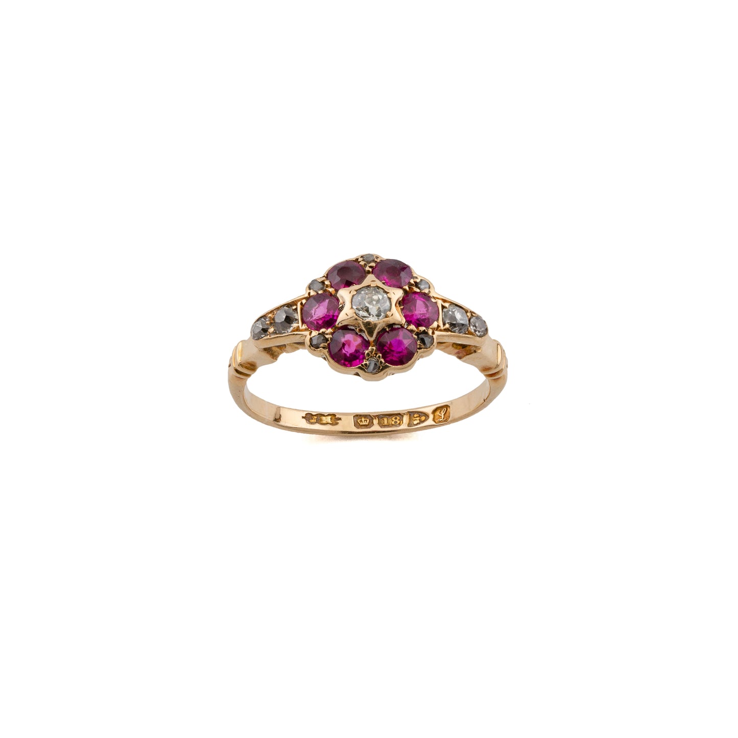 Edwardian 18ct Gold Diamond and Ruby Cluster Ring