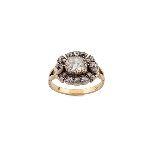 Georgian Diamond Cluster Conversion Ring in Silver & 18ct Gold