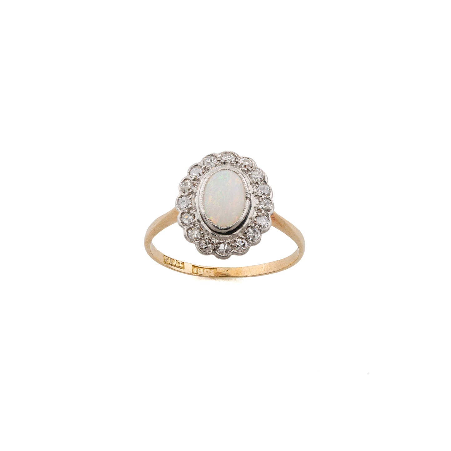 Edwardian Style Opal and Diamond Cluster Ring in 18ct Gold & Platinum