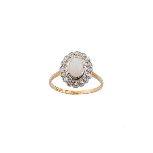 Edwardian Style Opal and Diamond Cluster Ring in 18ct Gold & Platinum
