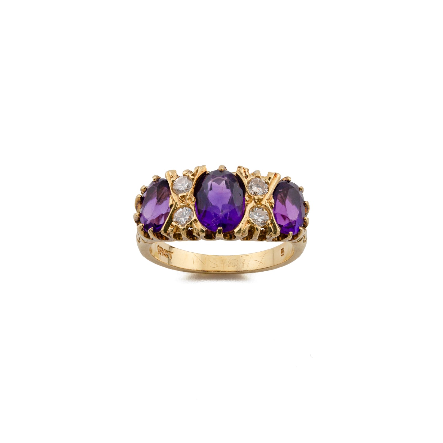 18ct Gold Amethyst and Diamond Gypsy Set Ring