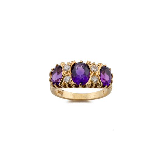 18ct Gold Amethyst and Diamond Gypsy Set Ring
