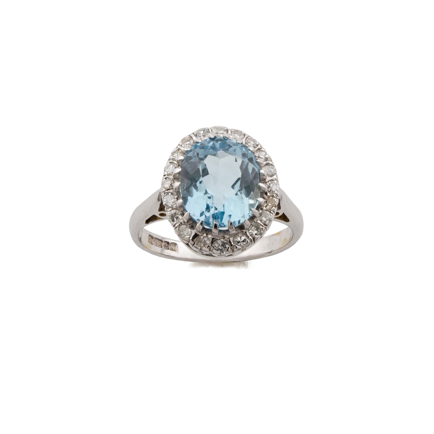 18ct White Gold Aquamarine and Diamond Halo Cluster Ring
