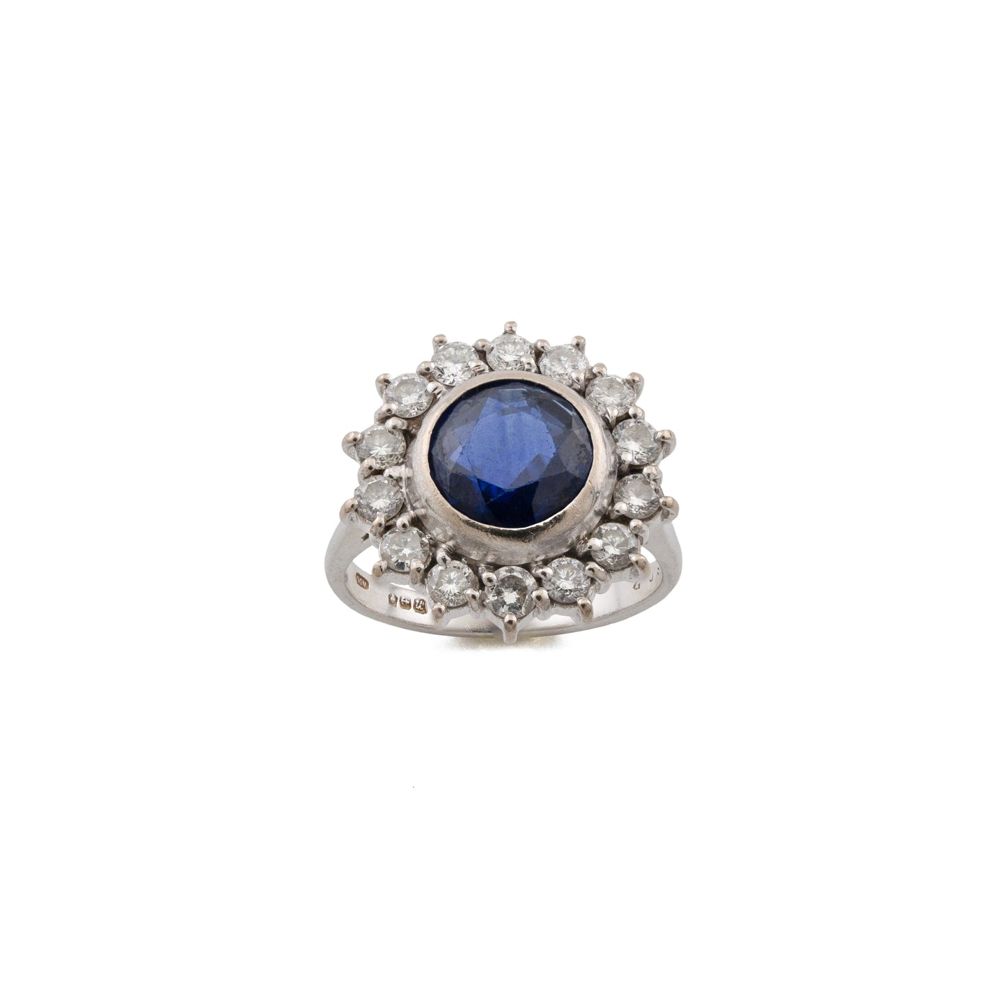 Sapphire and Diamond Cluster Ring in 18ct White Gold
