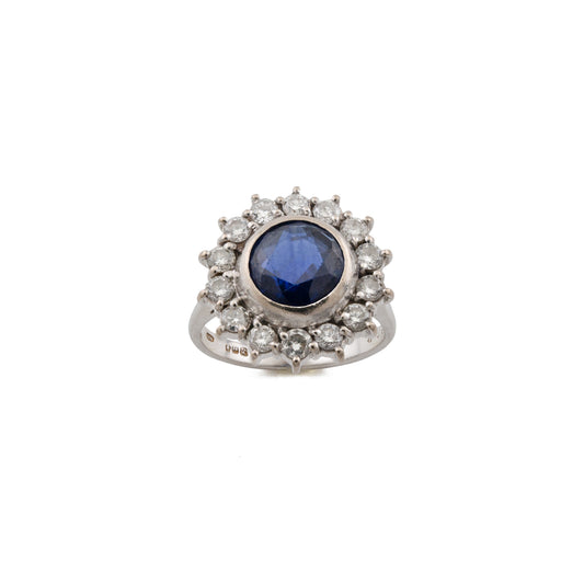 Sapphire and Diamond Cluster Ring in 18ct White Gold