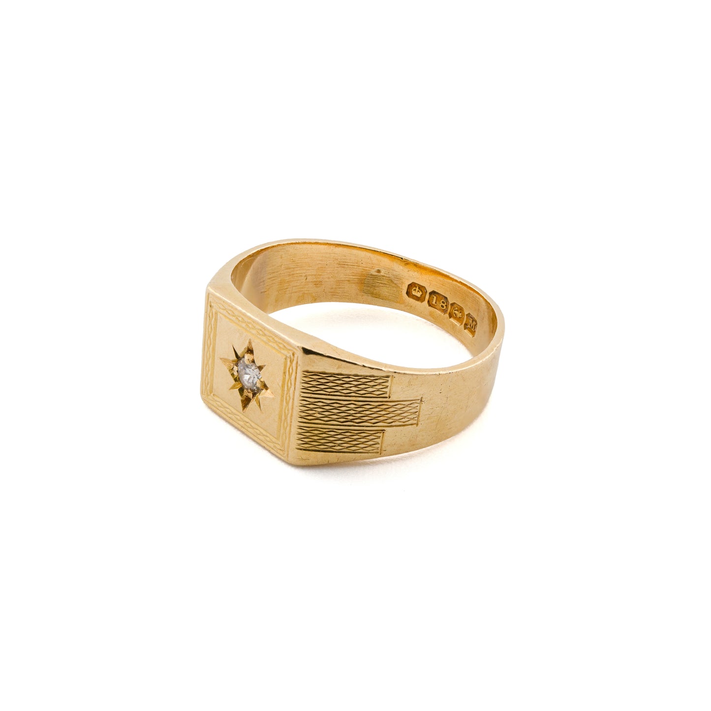 18ct Gold Diamond Star-Set Signet Ring
