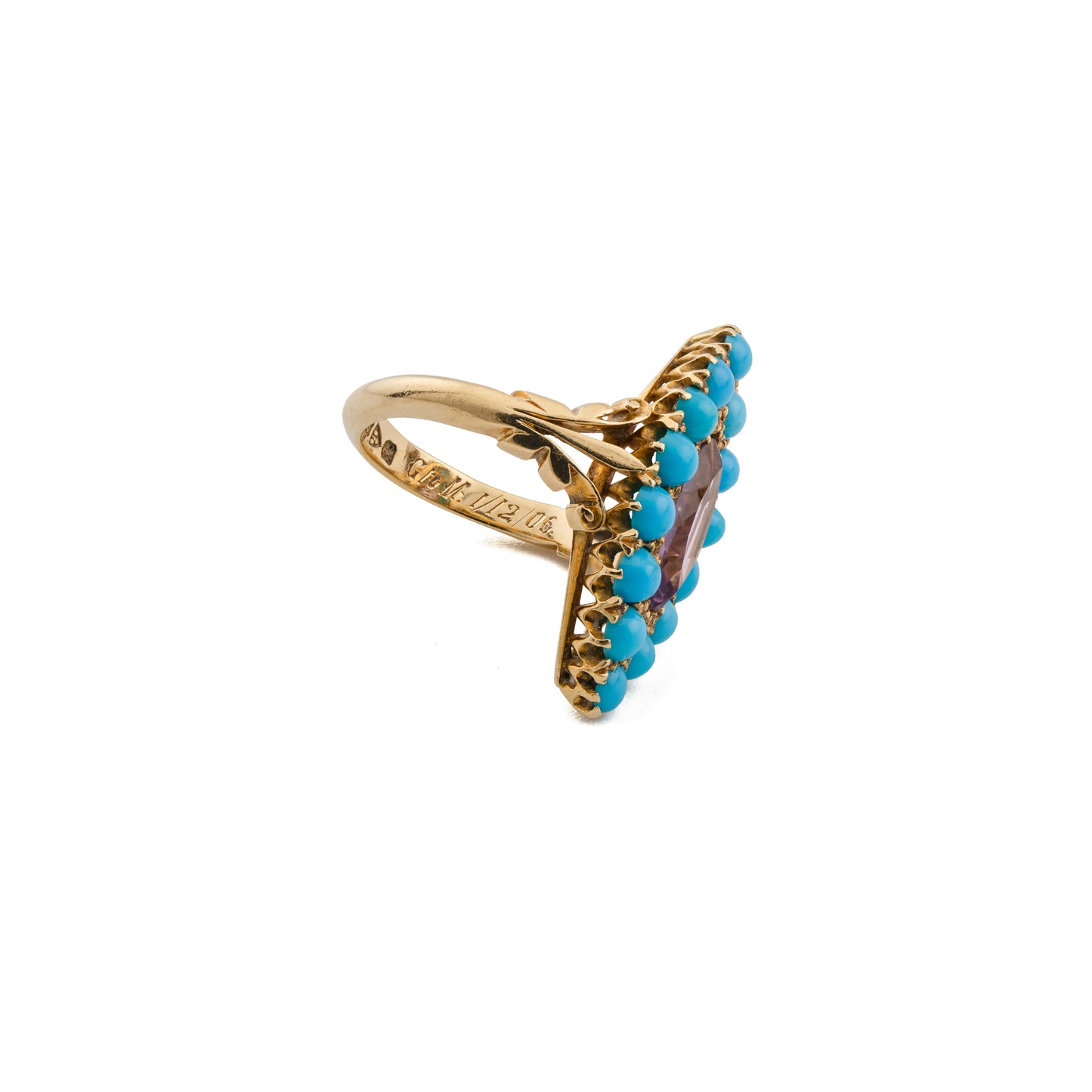 Edwardian Turquoise and Amethyst Navette Ring in 18ct Gold