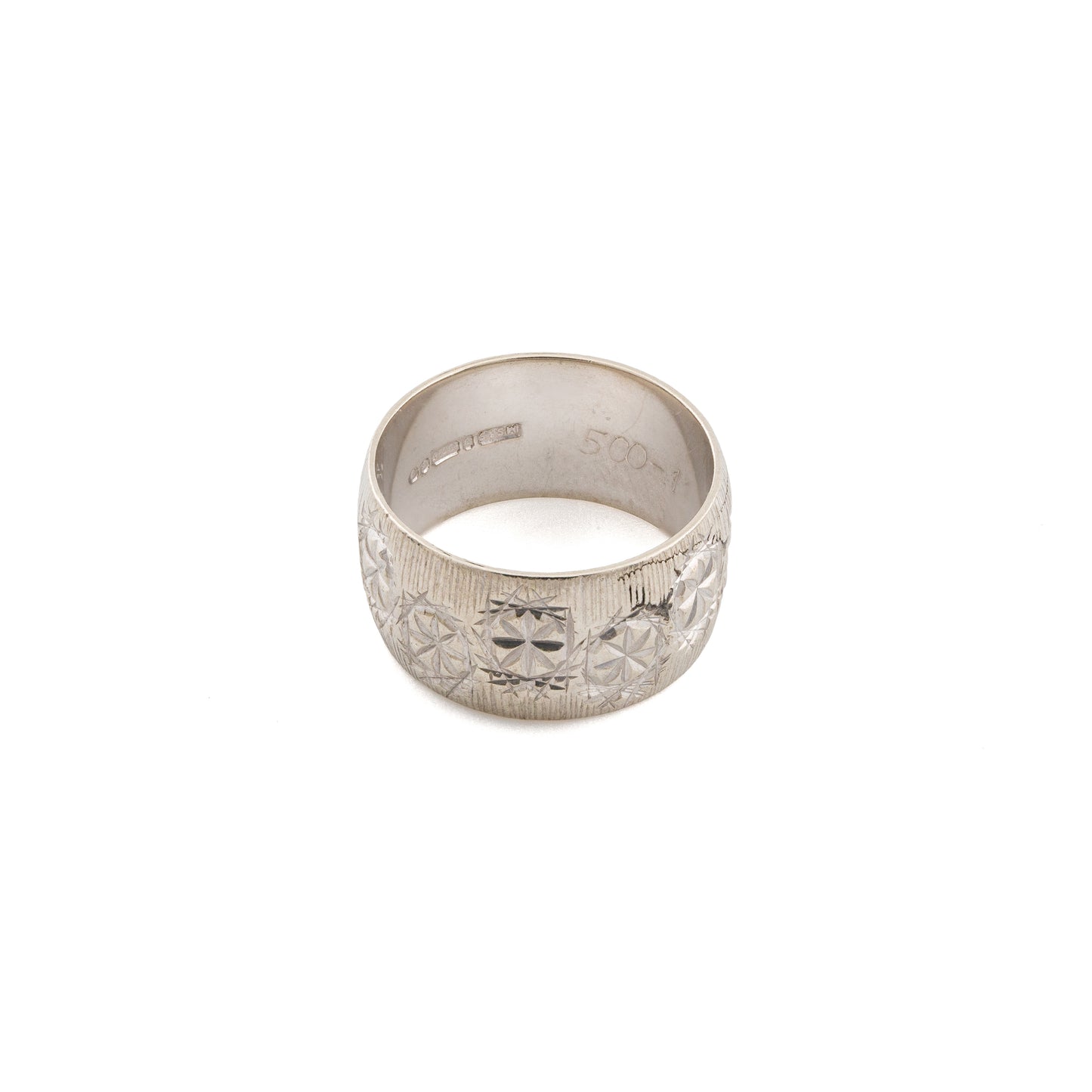 Vintage 9ct White Gold Bark Effect Wide Band Ring