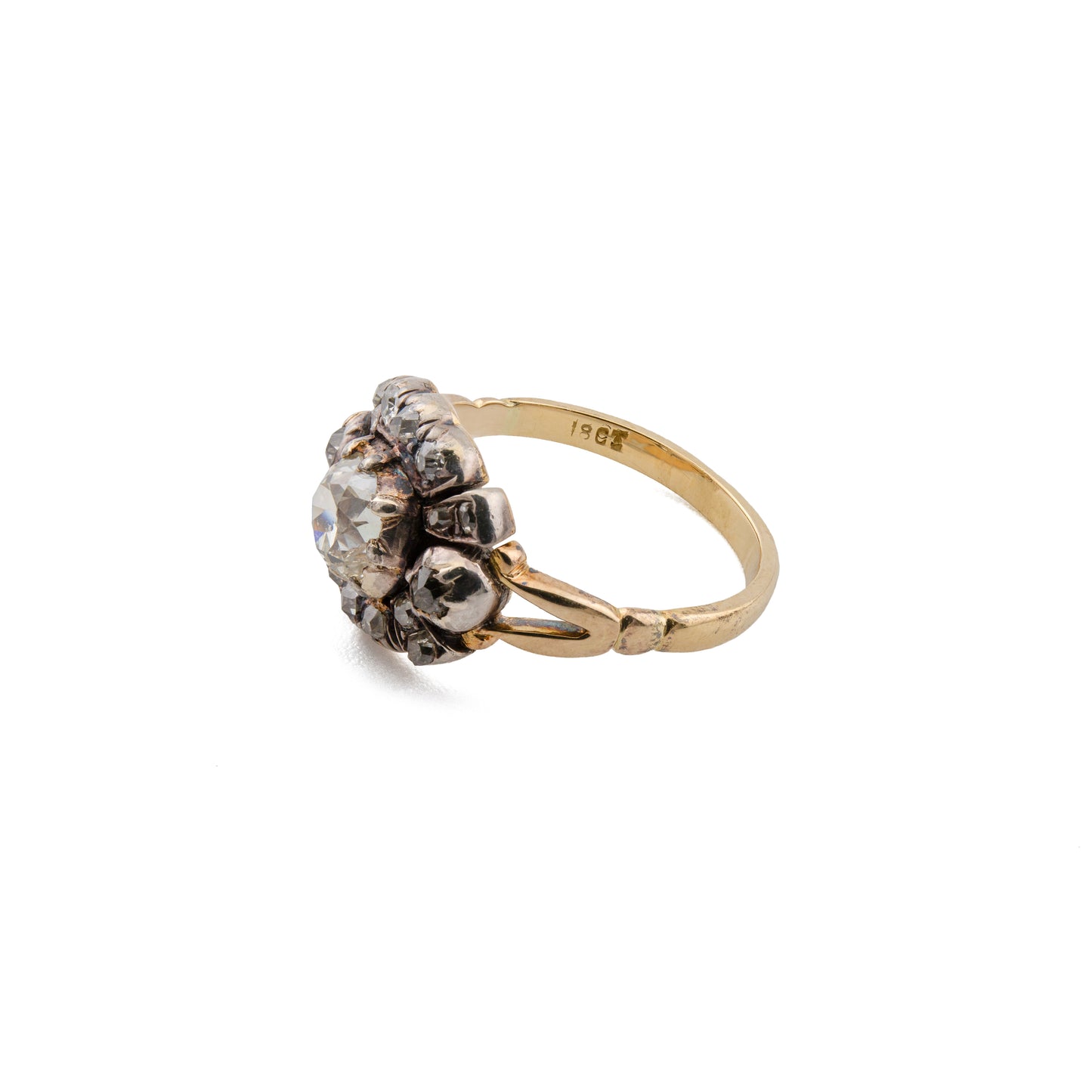 Georgian Diamond Cluster Conversion Ring in Silver & 18ct Gold