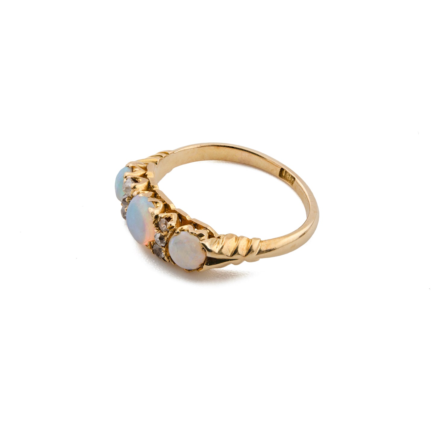 18ct Gold Triple Opal and Diamond Bridge Ring
