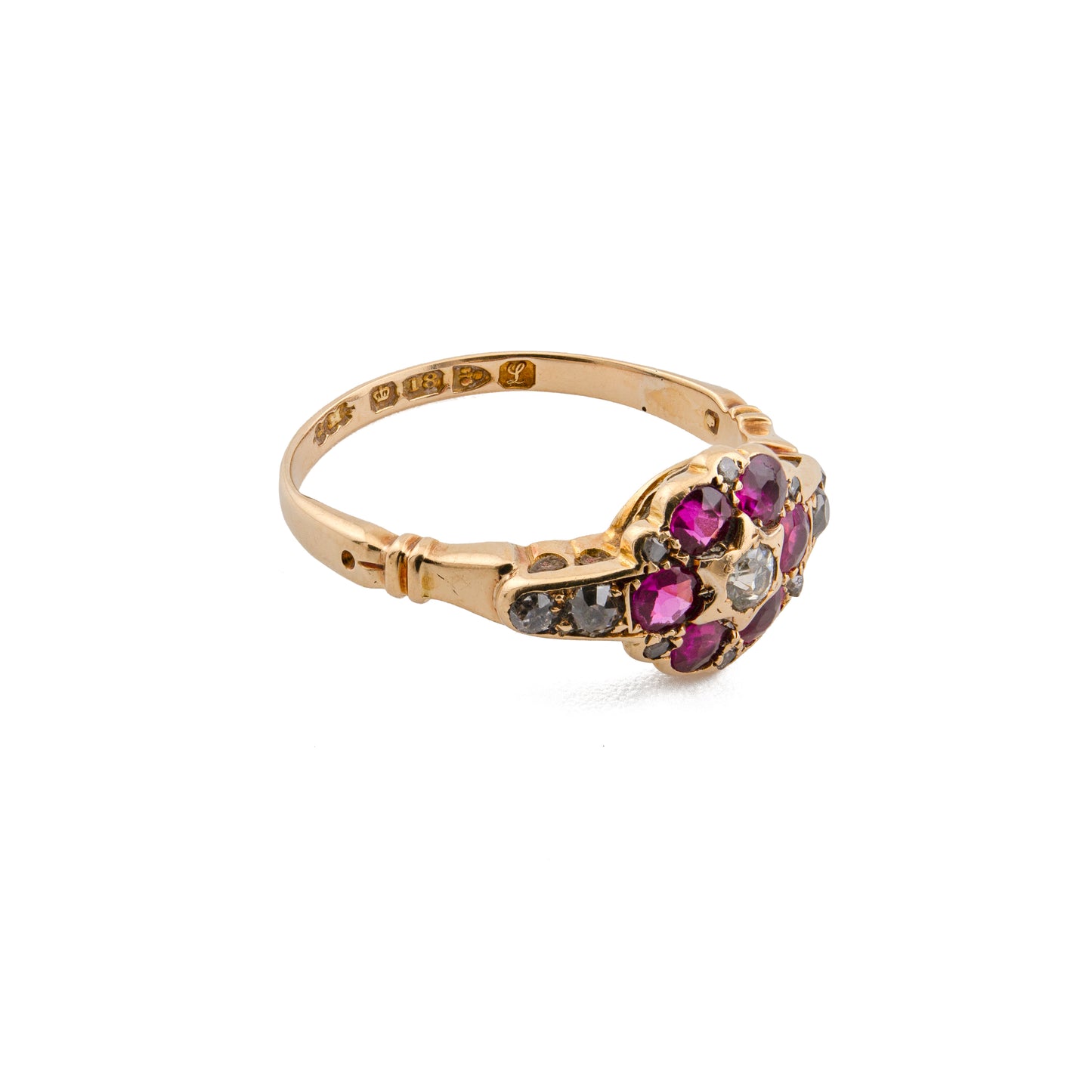 Edwardian 18ct Gold Diamond and Ruby Cluster Ring