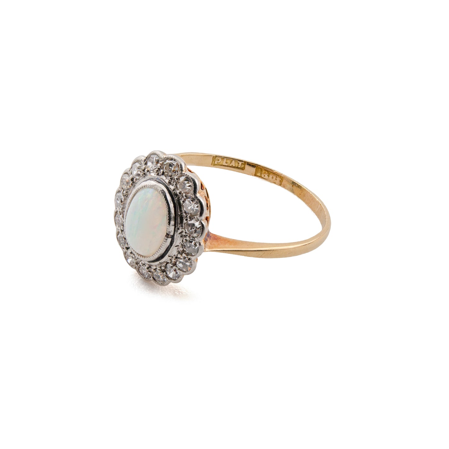 Edwardian Style Opal and Diamond Cluster Ring in 18ct Gold & Platinum