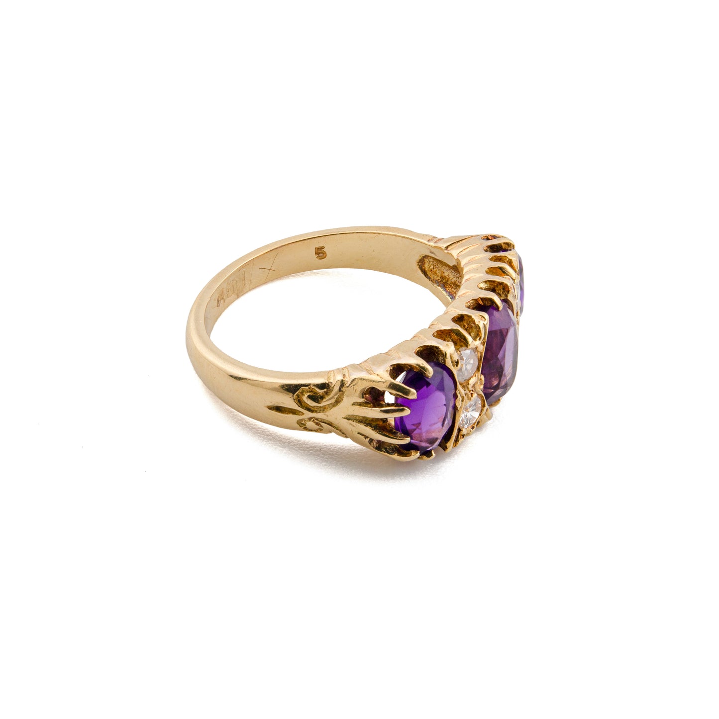 18ct Gold Amethyst and Diamond Gypsy Set Ring