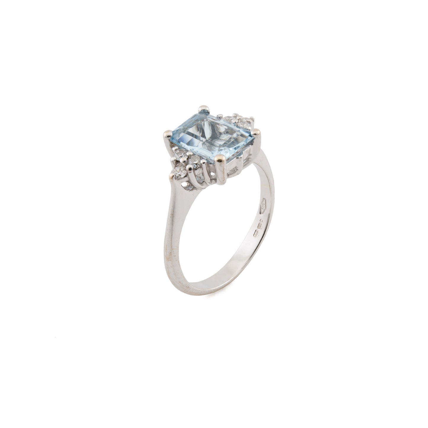18ct White Gold Emerald Cut Aquamarine and Diamond Ring