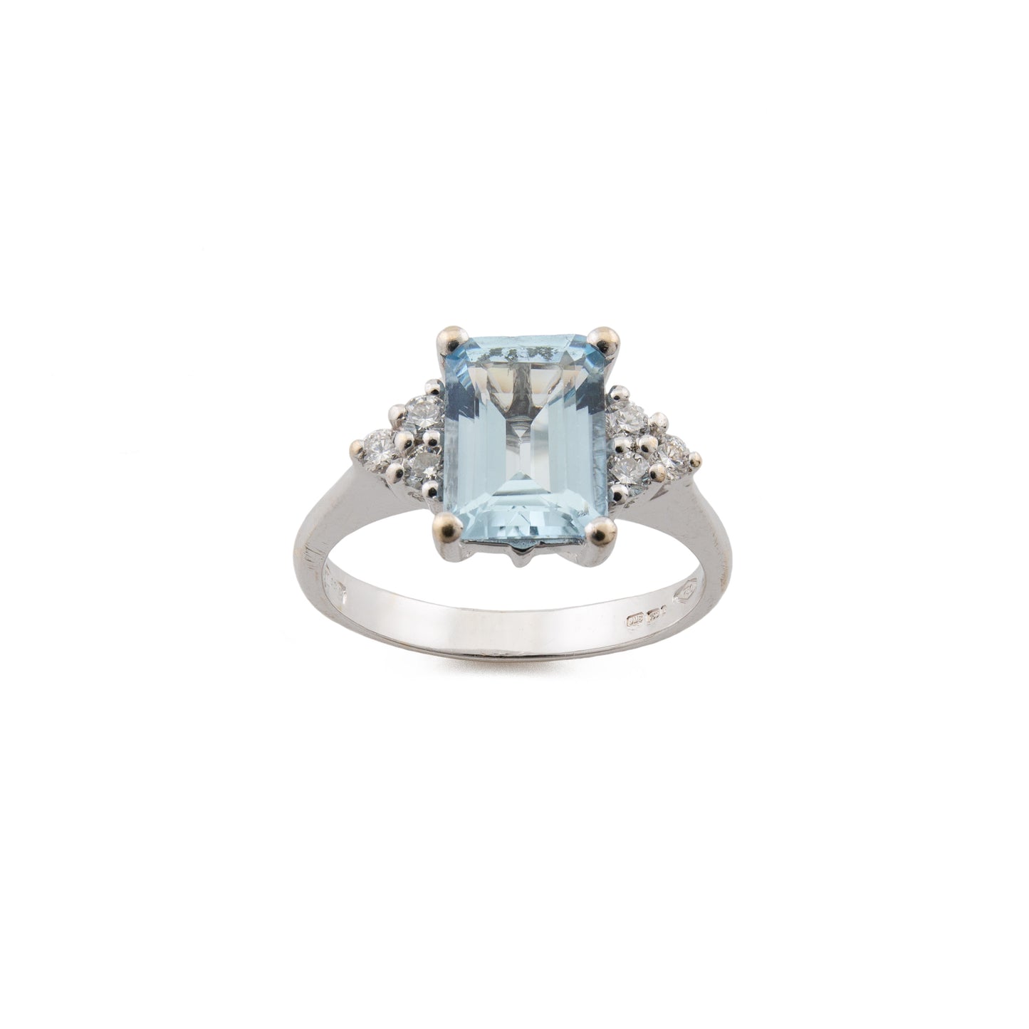 18ct White Gold Emerald Cut Aquamarine and Diamond Ring