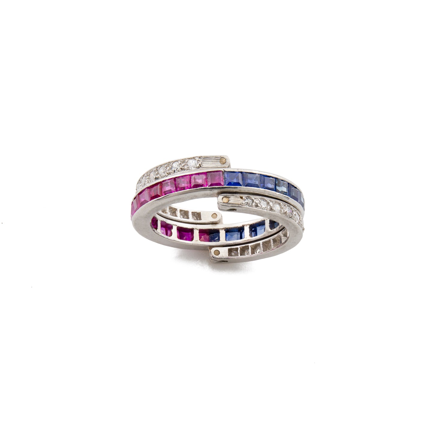Art Deco Platinum Ruby, Sapphire & Diamond Day & Night Flip Ring