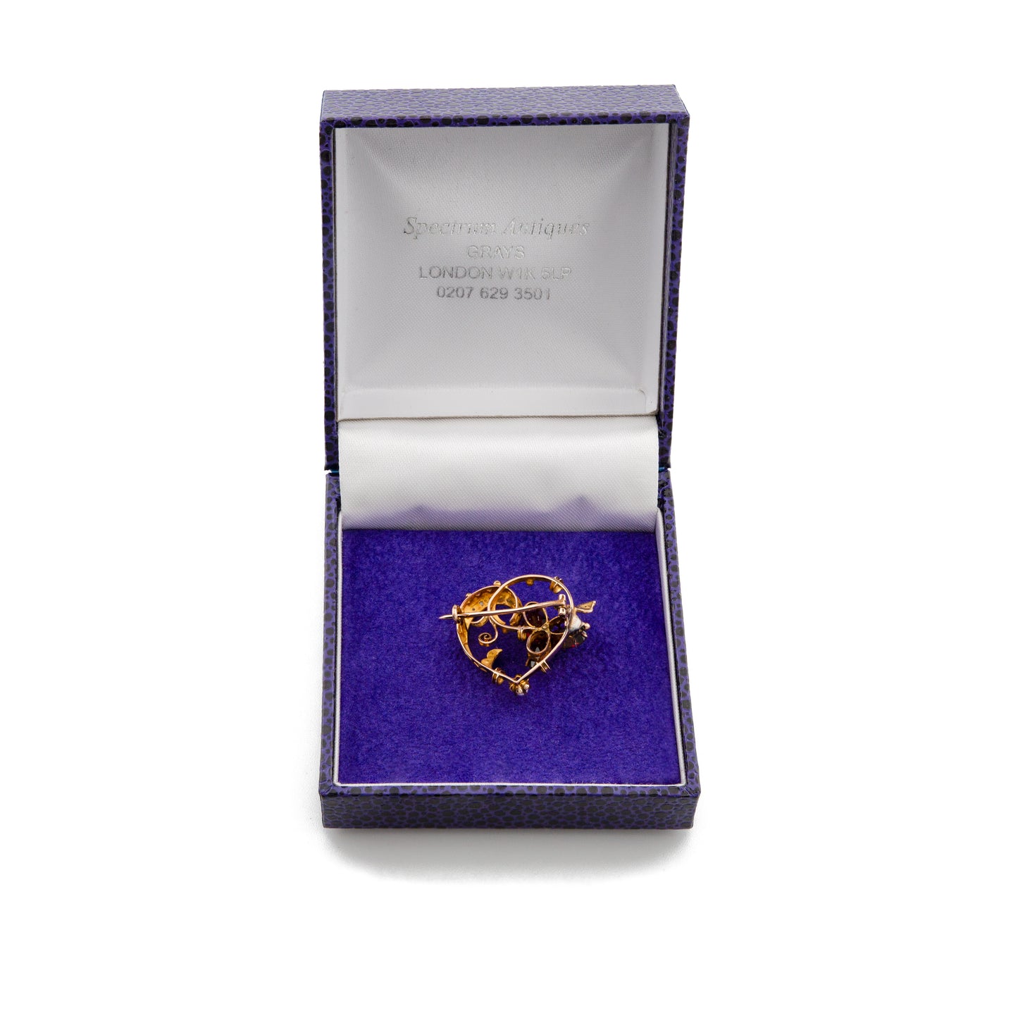 Garnet and Seed Pearl Celestial Heart Brooch in 9ct Gold