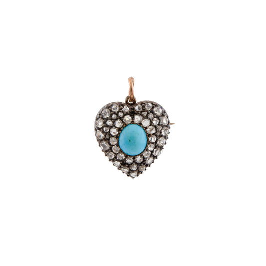 Victorian Turquoise & Diamond Heart Pendant