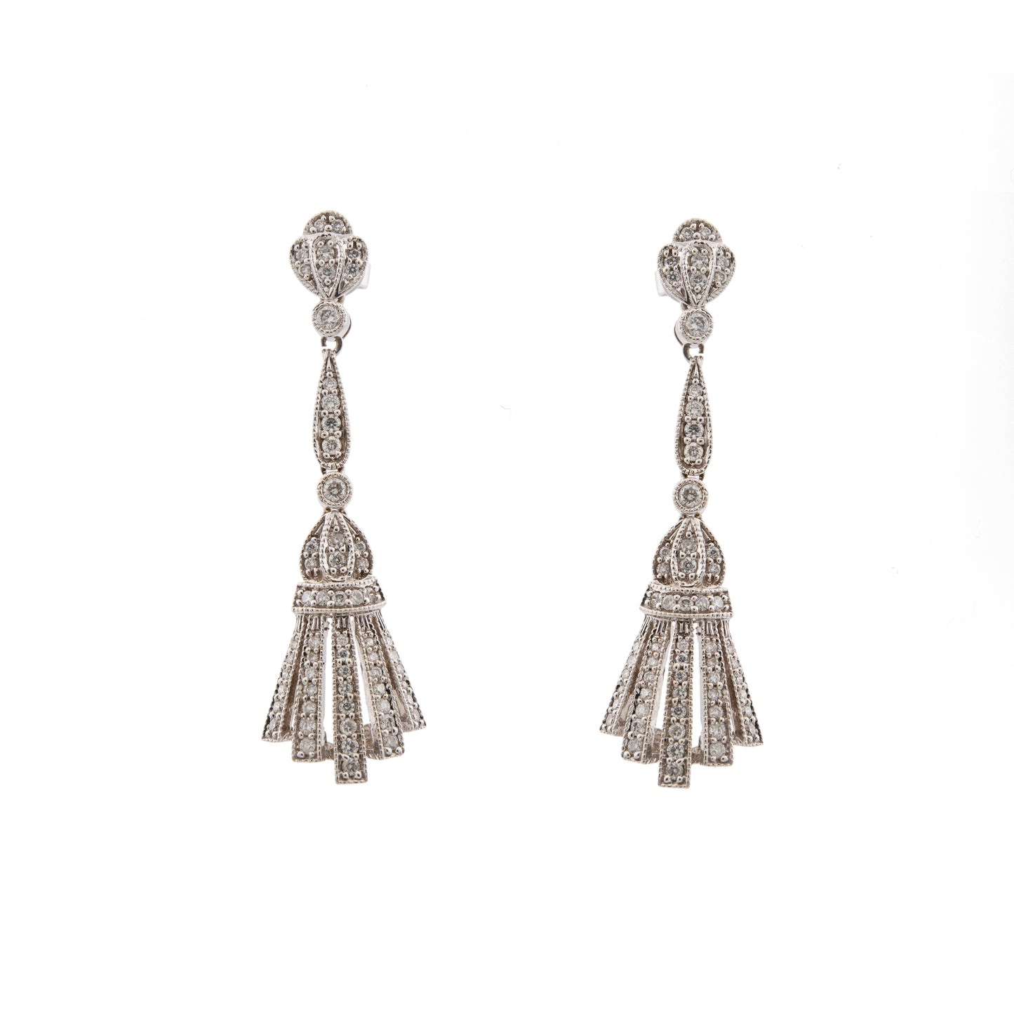 14ct White Gold Diamond Fan Drop Earrings