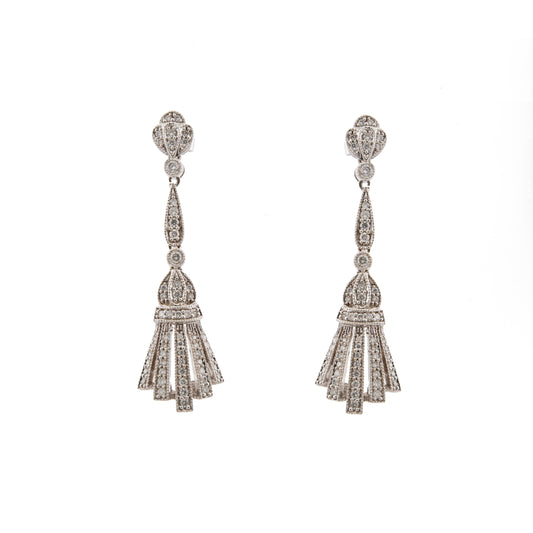 14ct White Gold Diamond Fan Drop Earrings