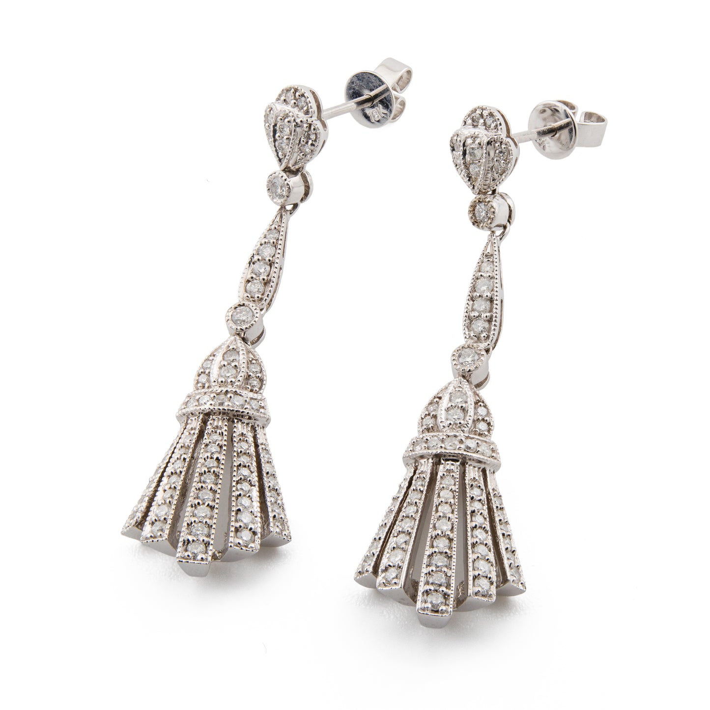 14ct White Gold Diamond Fan Drop Earrings