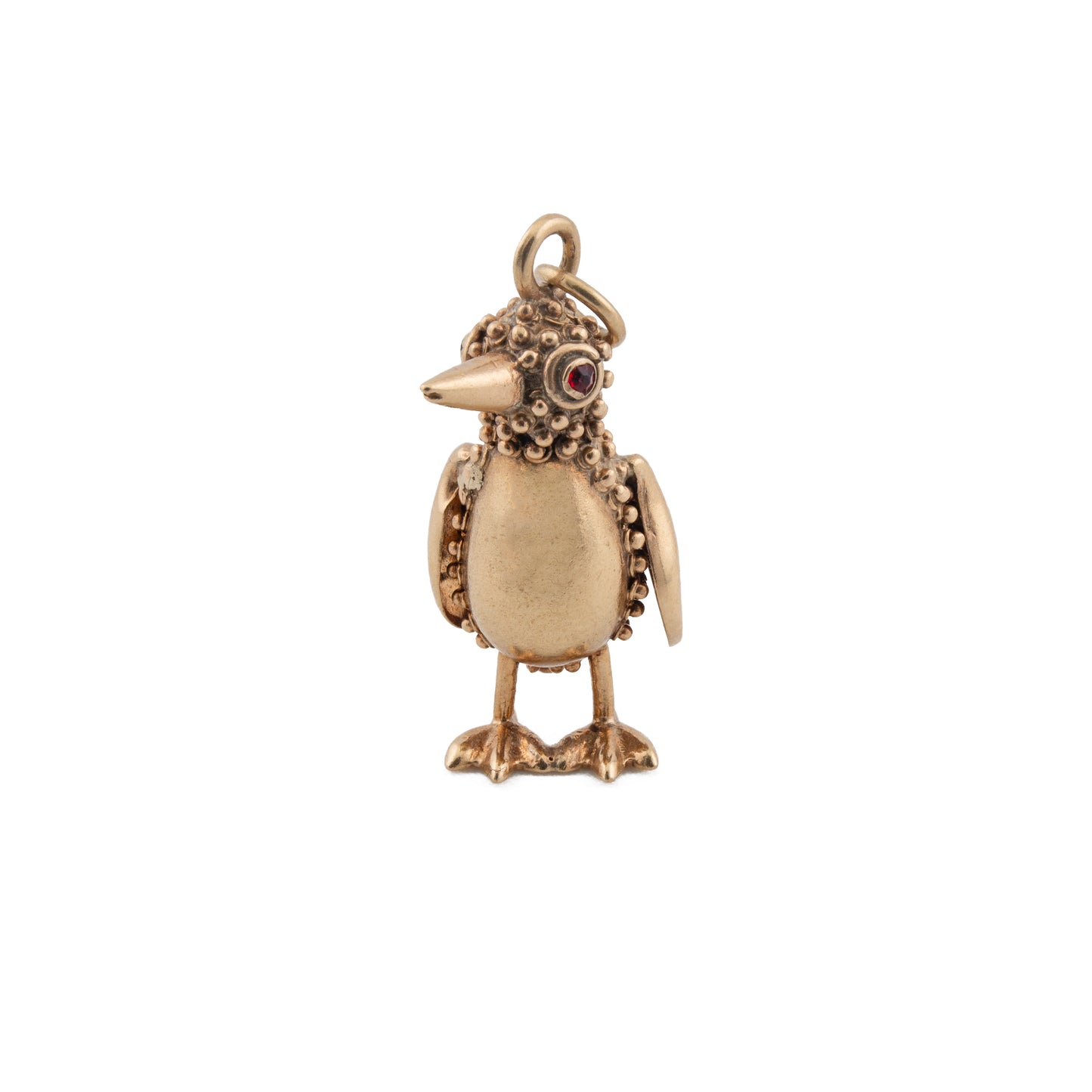 Vintage Granulated Penguin Charm with Ruby Eye in 9ct Gold