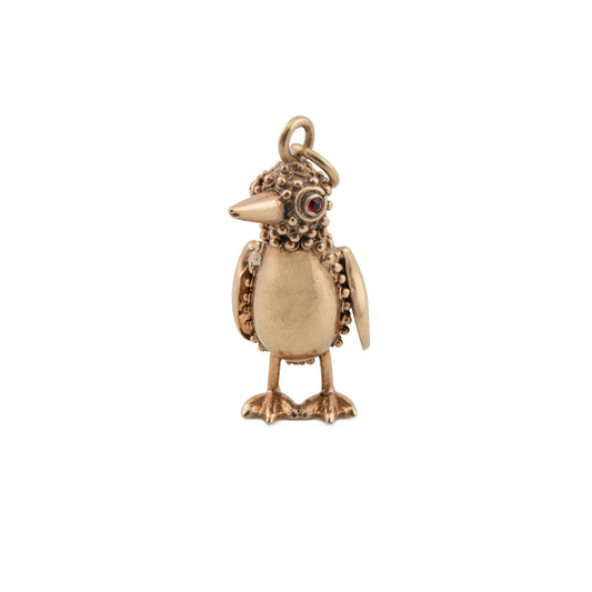 Vintage Granulated Penguin Charm with Ruby Eye in 9ct Gold