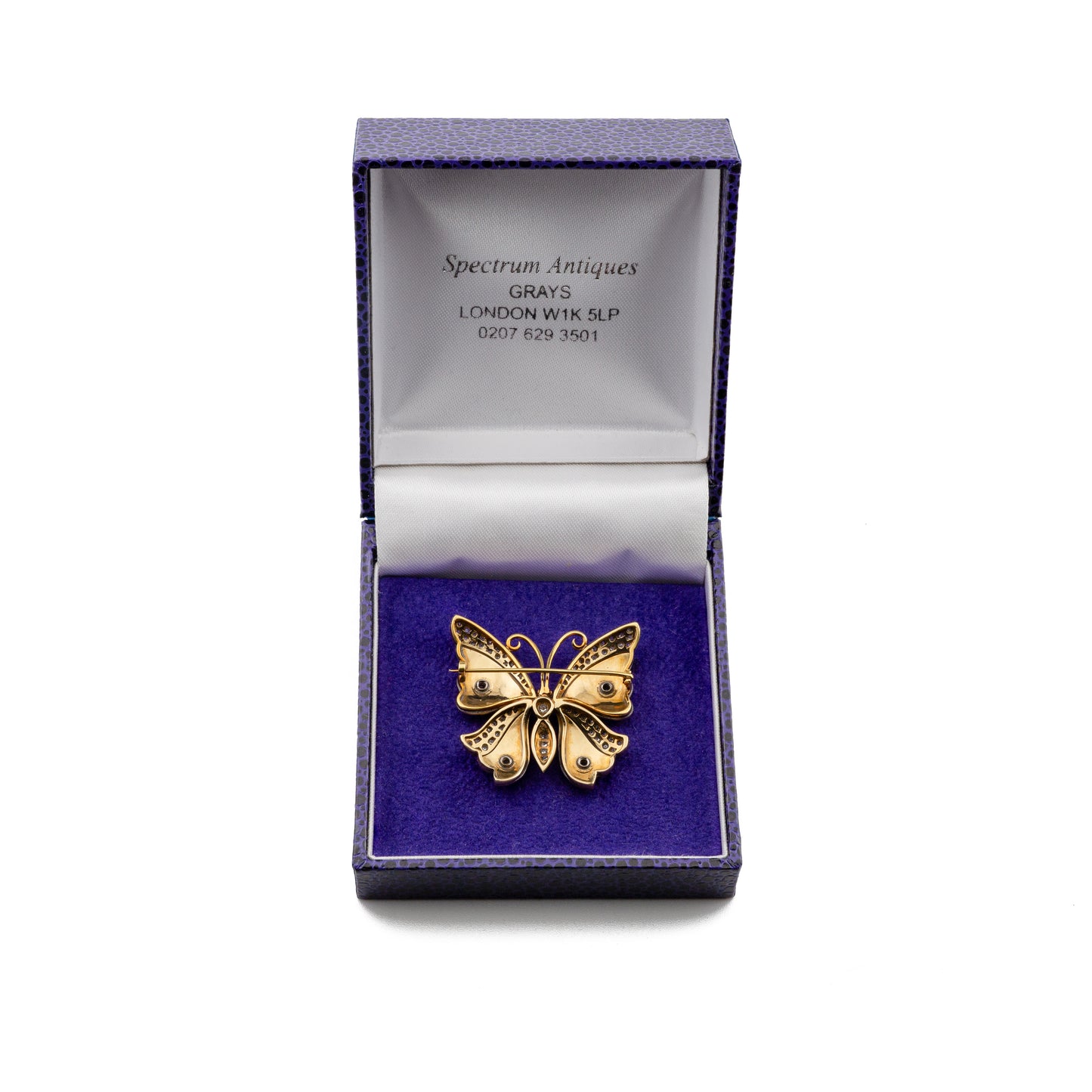 Vintage 18ct Gold Red Enamel & Diamond Butterfly Brooch