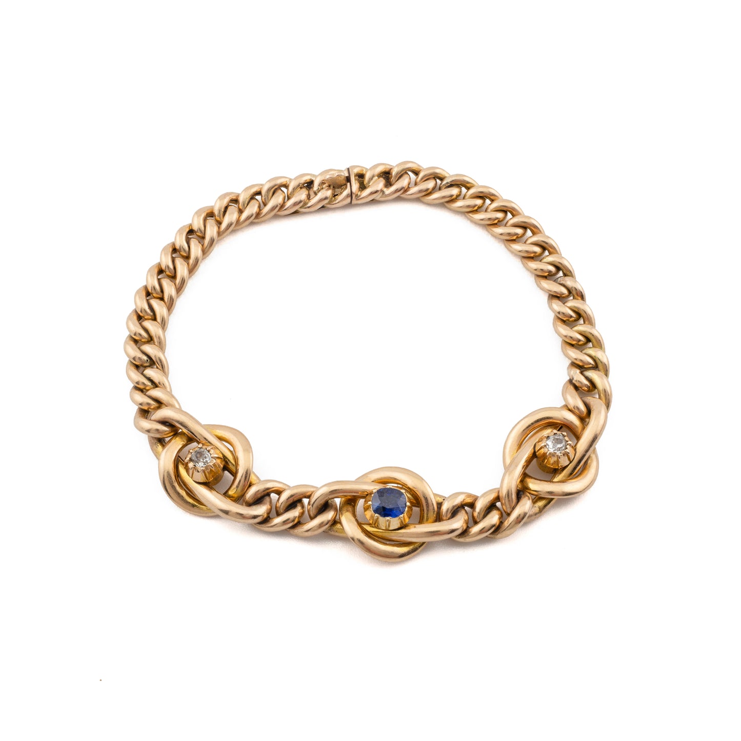 Antique 15ct Gold Sapphire & Diamond Curb Bracelet
