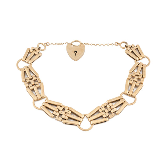 Vintage 9ct Gold Gate Bracelet with Heart Padlock