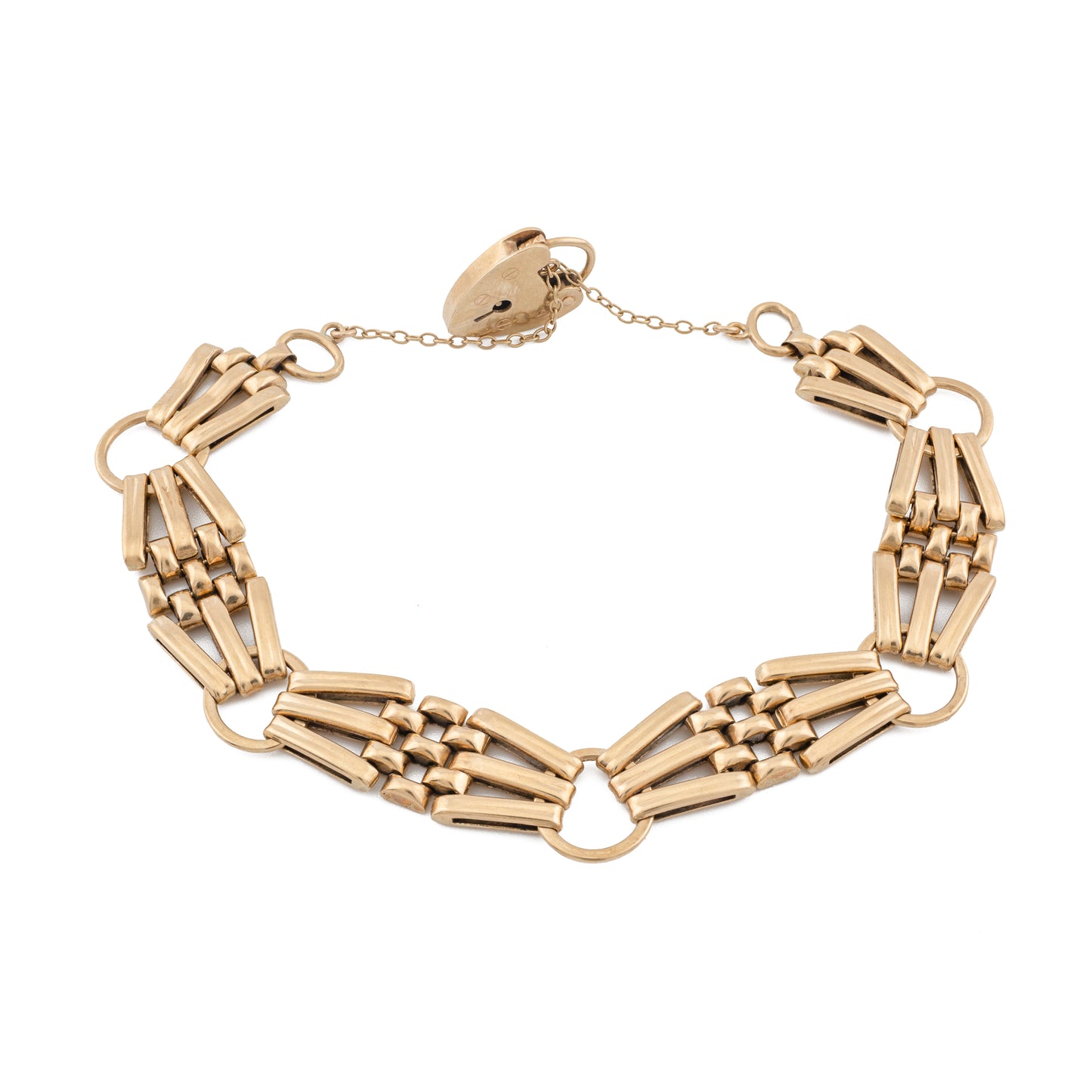 Vintage 9ct Gold Gate Bracelet with Heart Padlock