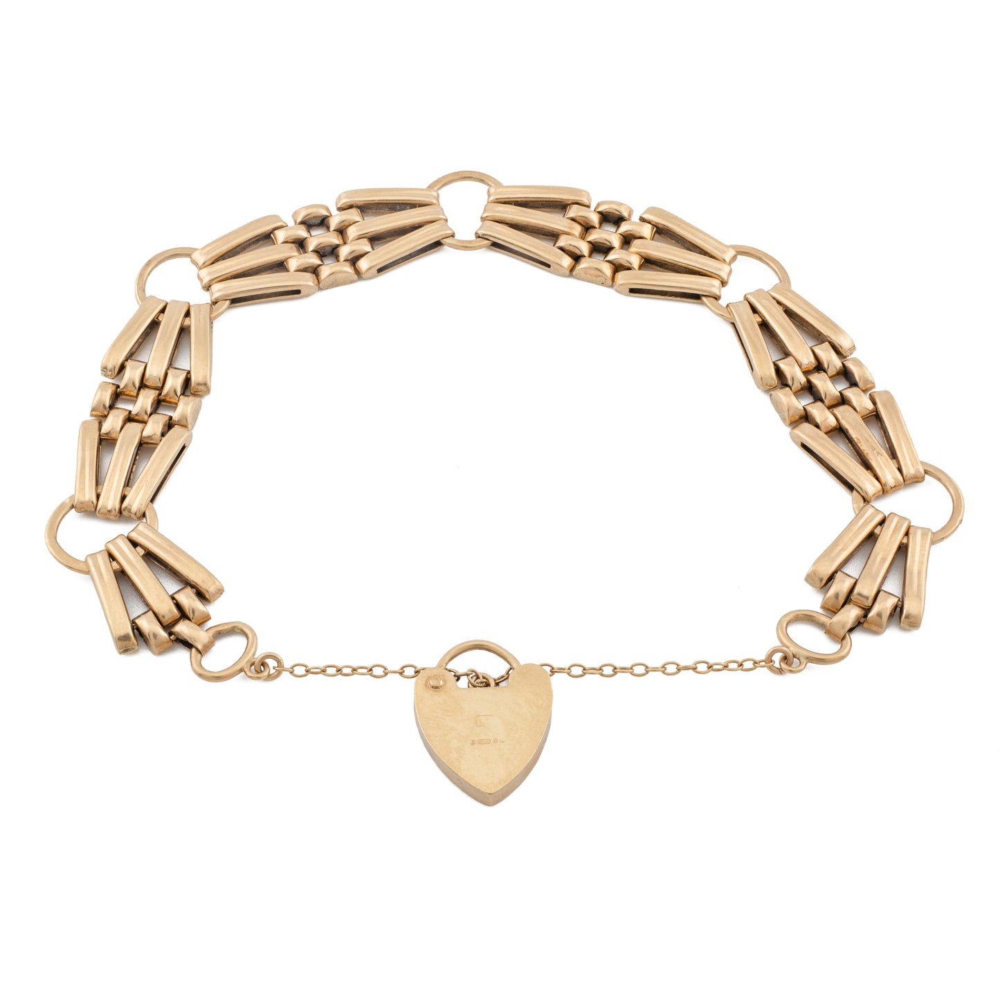 Vintage 9ct Gold Gate Bracelet with Heart Padlock