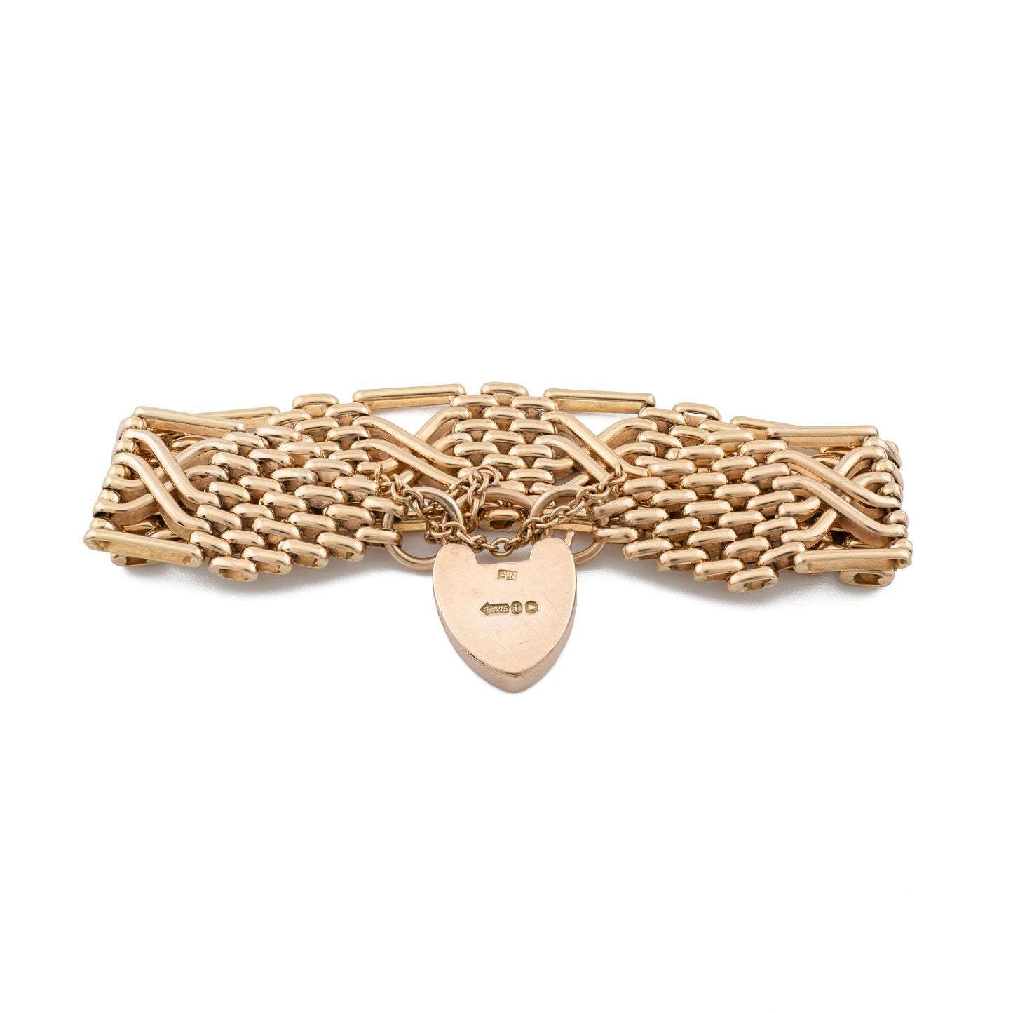 Vintage 9ct Gold Gate Bracelet with Heart Padlock