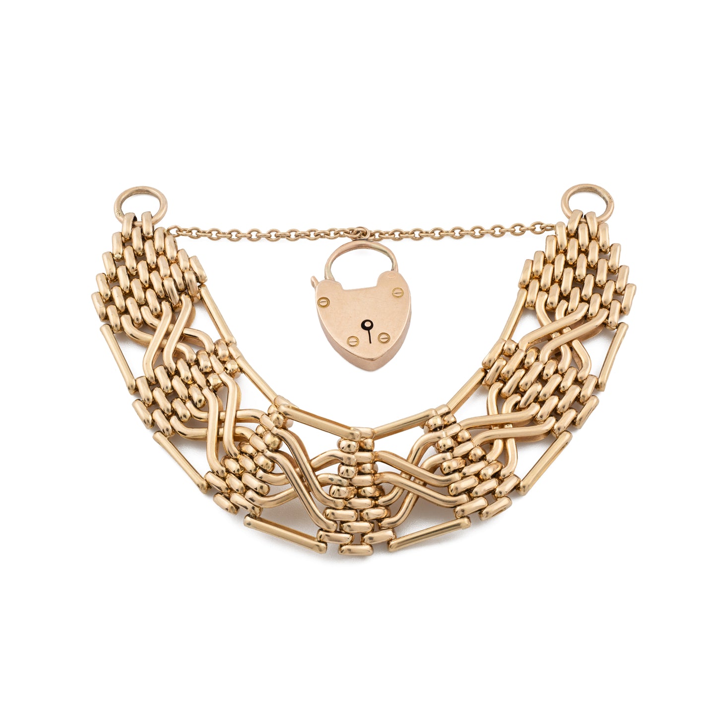 Vintage 9ct Gold Gate Bracelet with Heart Padlock