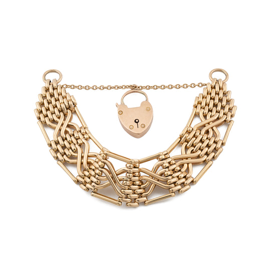 Vintage 9ct Gold Gate Bracelet with Heart Padlock