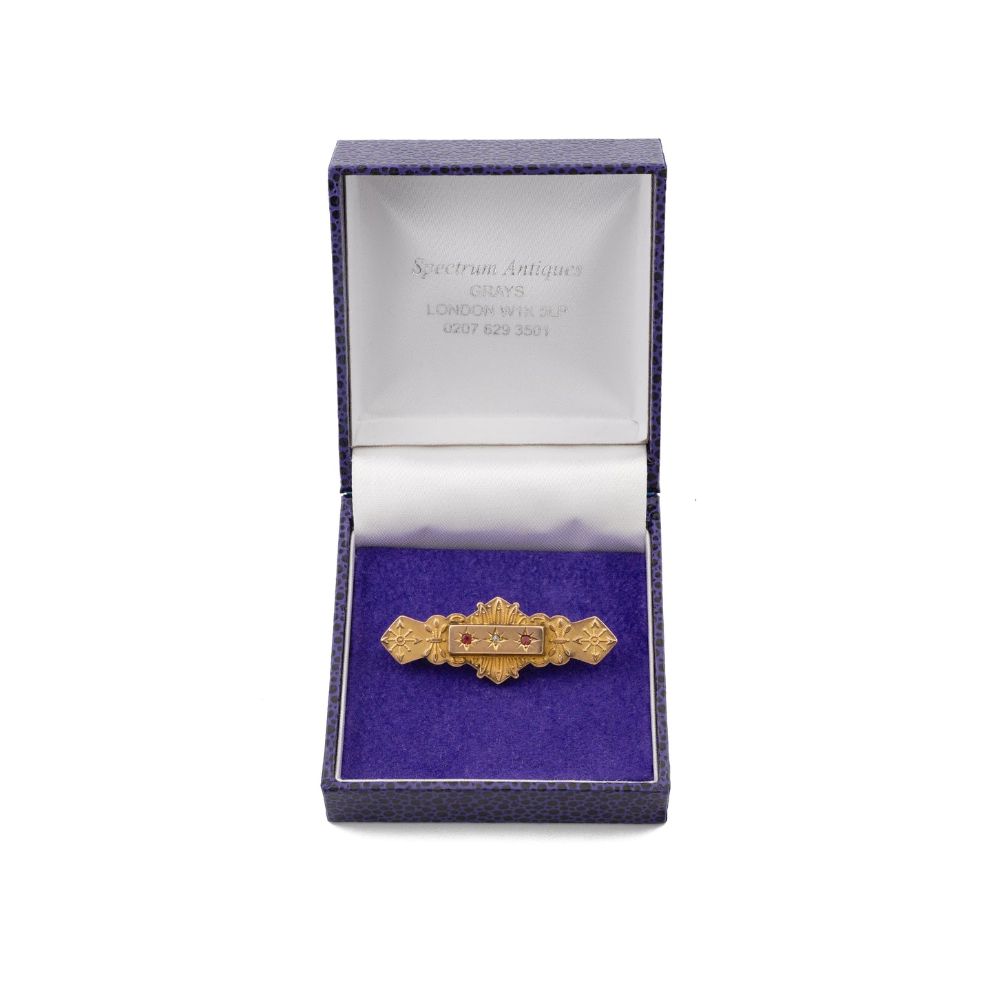 Antique 9ct Gold Garnet and Diamond Locket-Back Bar Brooch, Birmingham 1904
