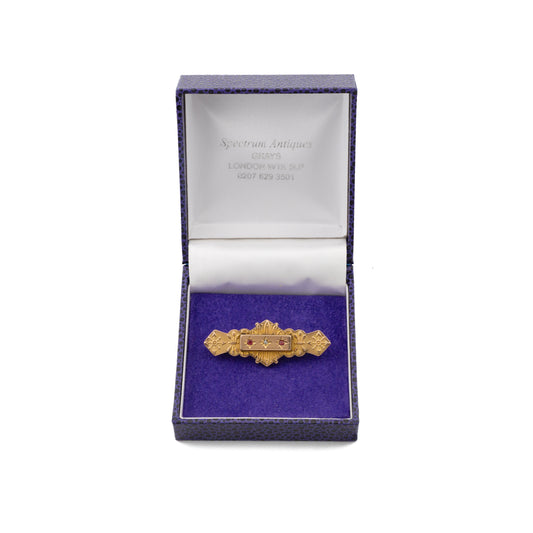 Antique 9ct Gold Garnet and Diamond Locket-Back Bar Brooch, Birmingham 1904