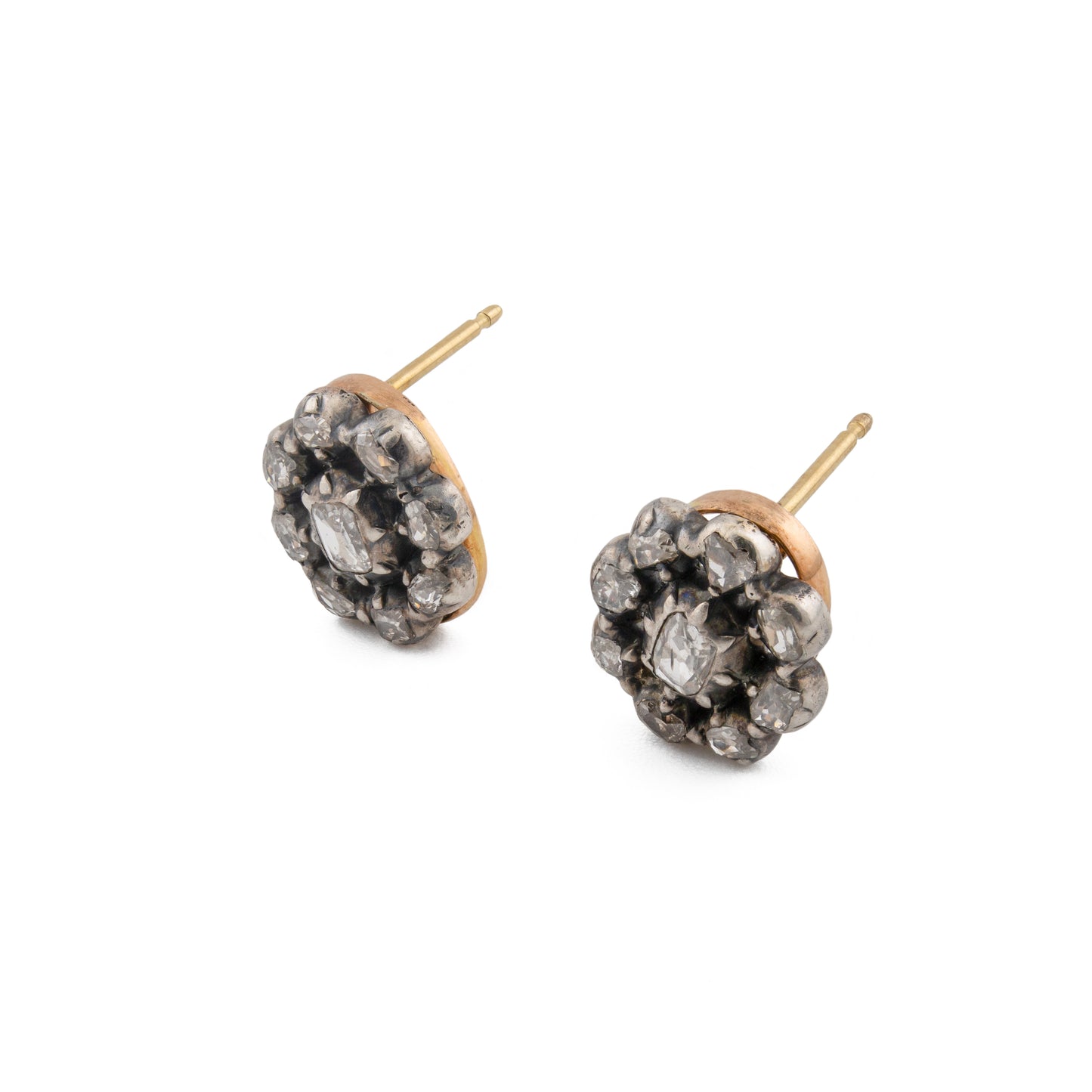 Victorian Old Cut Diamond Cluster Stud Earrings