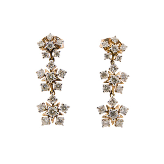 Vintage 9ct Two-Tone Gold Diamond Snowflake Drop Earrings