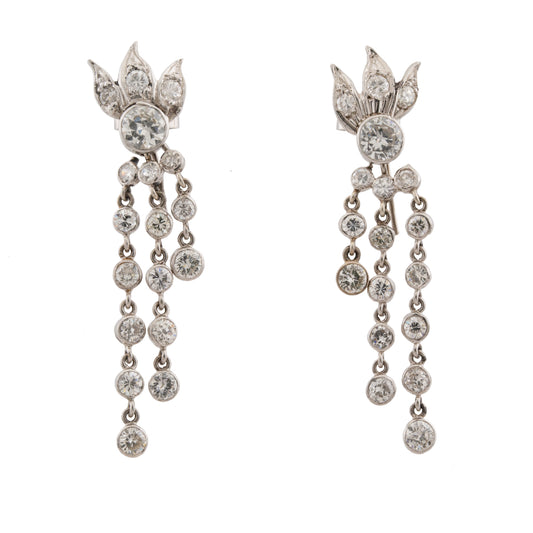 Art Deco Platinum Diamond Fire Drop Earrings