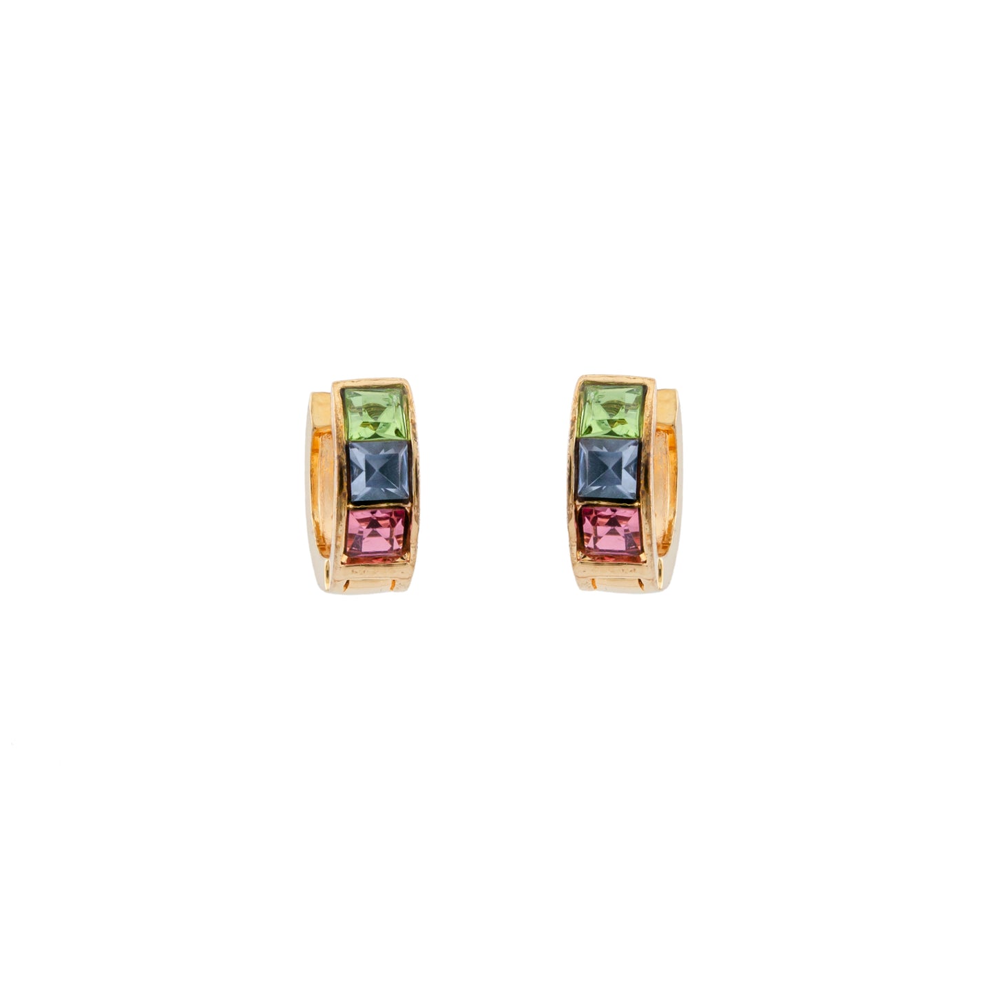 Vintage 18ct Gold Multi-Colour Paste Huggie Earrings