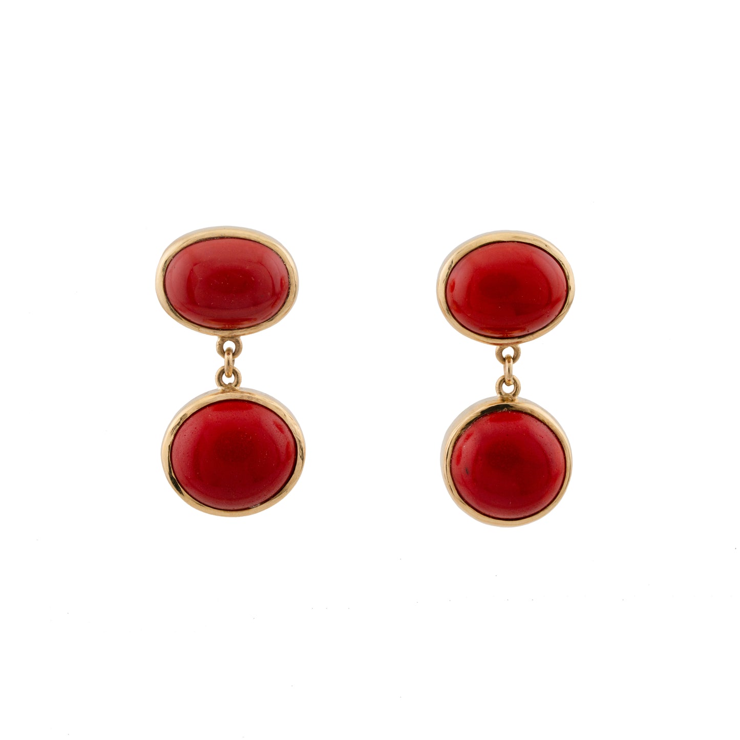 9ct Yellow Gold Rubover Coral Drop Earrings
