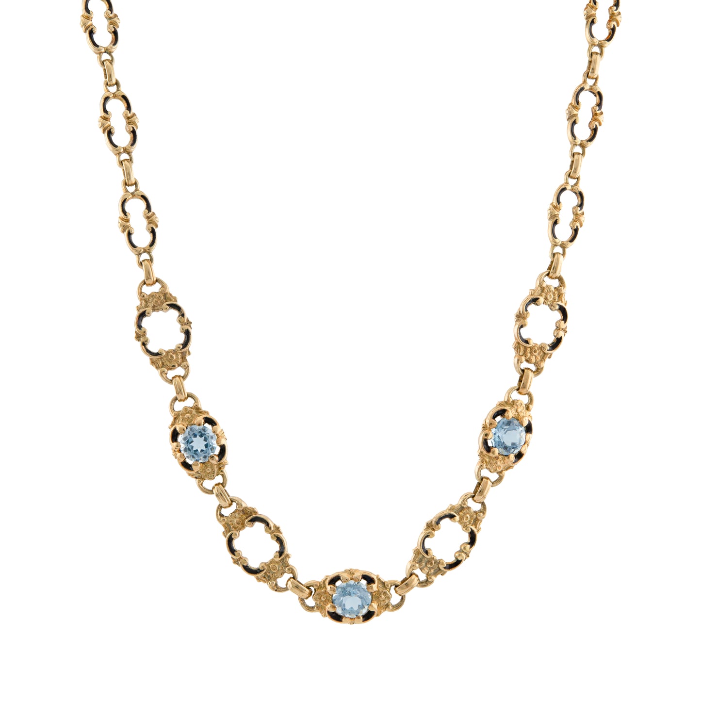 Art Deco Aquamarine and Black Enamel Necklace in 14ct Gold