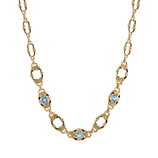 Art Deco Aquamarine and Black Enamel Necklace in 14ct Gold