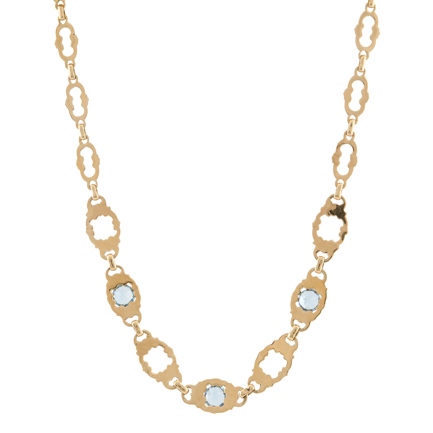 Art Deco Aquamarine and Black Enamel Necklace in 14ct Gold