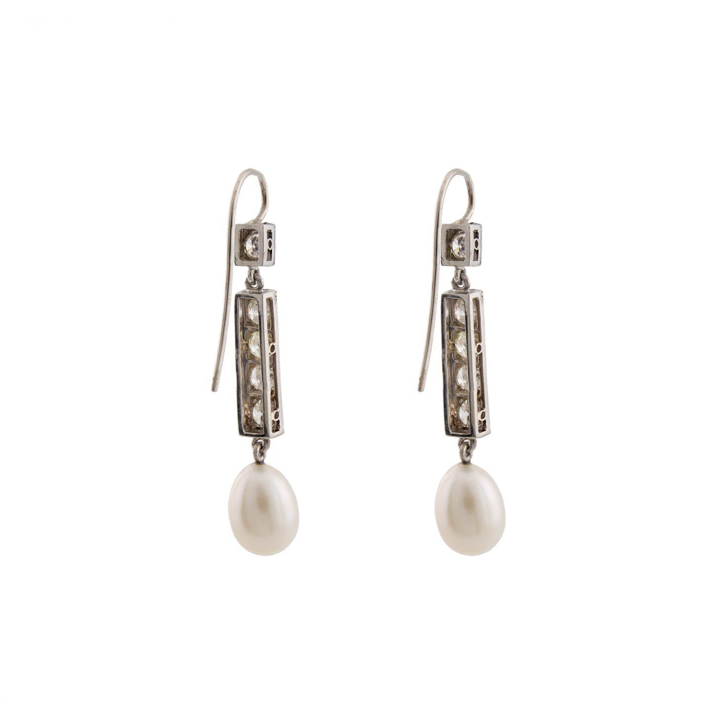 Art Deco Platinum Diamond & Pearl Drop Earrings, c.1920